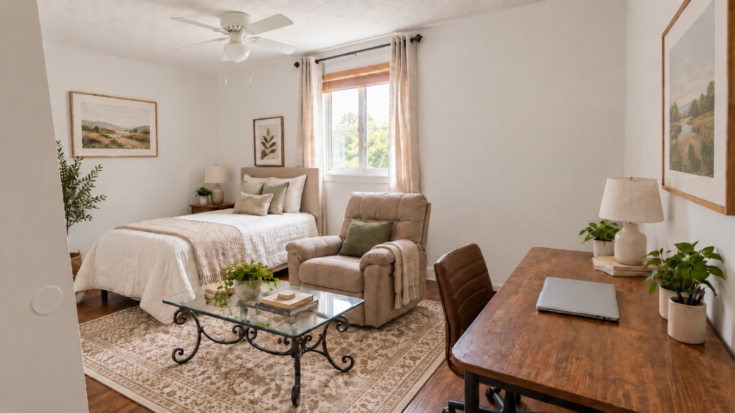 Third bedroom & workspace at Suncoast Tropical Garden Retreat